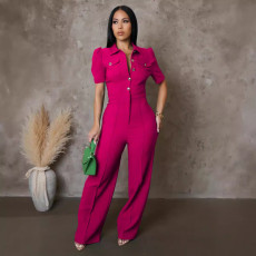 Short Sleeve Sport Solid Jumpsuit OSM-AJ4463