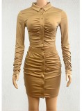 Fashion Lapel Solid Color Pleated 2 Piece Skirt Set GADE-2713
