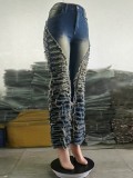 Washed And Aged Raw Edge Spliced Micro Jeans GSMJ-6966