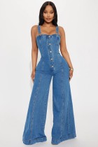 Casual Sexy Strappy Denim Wide Leg Jumpsuit  LX-6023
