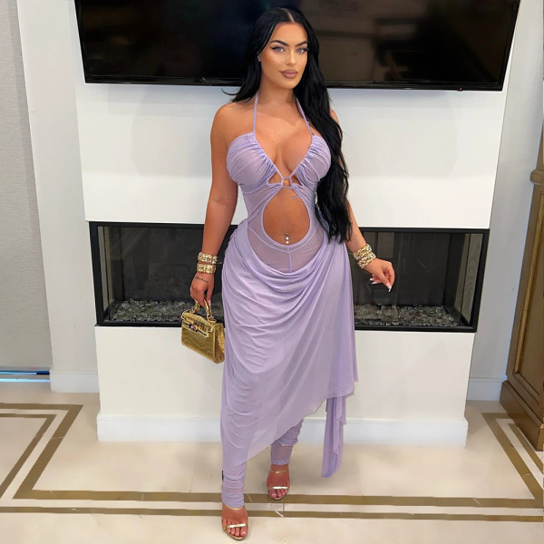 Solid Color Hollow Out See Through Jumpsuit CYA-901368