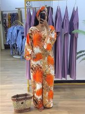 V Neck Long Sleeve Print Dress GYLY-10515