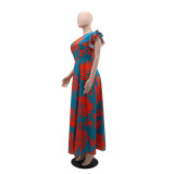 Single Shoulder Print Split Evening Dress GYLY-10527