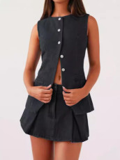 Fashion Denim Sleeveless Cardigan Two Piece Skirts Set GYAN-709