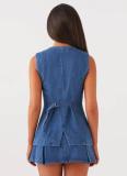 Fashion Denim Sleeveless Cardigan Two Piece Skirts Set GYAN-709