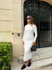 Solid Slim Knits Long Sleeve Maxi Dress QODY-Y6047