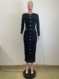 Solid Slim Knits Long Sleeve Maxi Dress QODY-Y6047