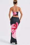 Floral Printed Tube Top Long Skirt Two Piece Set LM-8381