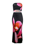 Floral Printed Tube Top Long Skirt Two Piece Set LM-8381
