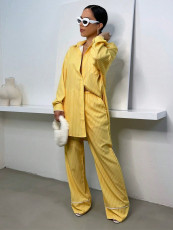 Lapel Long Sleeve Stripe Shirt Two Piece Pants Set MIL-063