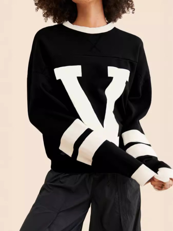 Color Block Letter Print Knits Sweatshirt GWDS-0403