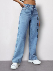 Casual Loose Print Straight Jeans GZHY-23021602