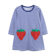 Kids Girl Strawberry Embroidery Knit Stripe Dress GASD-1536