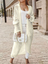 Plus Size Solid Long Hollow Out Sweater Cardigan Jacket FSXF-633