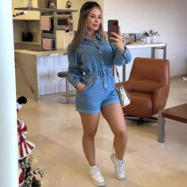 Casual Single-breasted Long-sleeve Denim Romper GAKF-A40807
