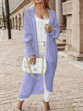 Plus Size Solid Long Hollow Out Sweater Cardigan Jacket FSXF-633