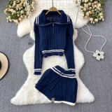 Contrast Color Sweater Long Sleeve Shorts Suit GPND-lw230968