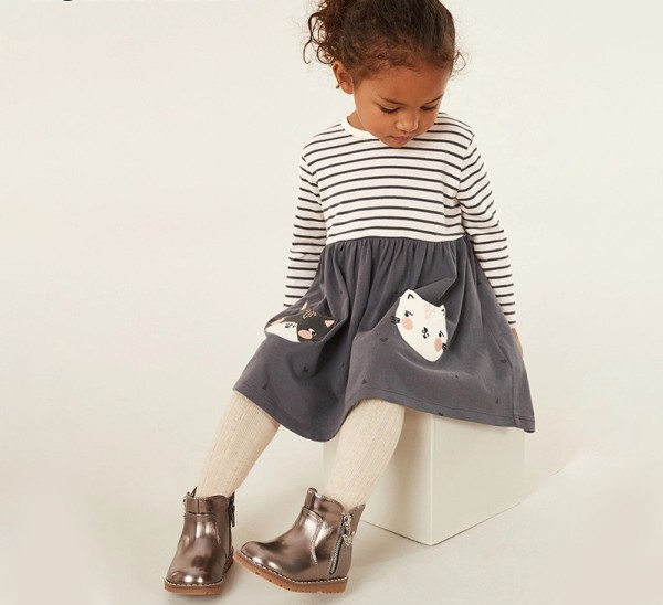 Kids Girl's Long Sleeve Stripe Print Dress GASD-1516