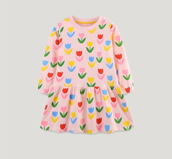 Kids Girl's Floral Printed O Neck Princess Dress GASD-1533