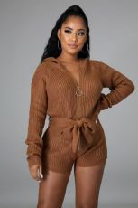 Fashion Zipper Hooded Sweater Romper GDYF-6694