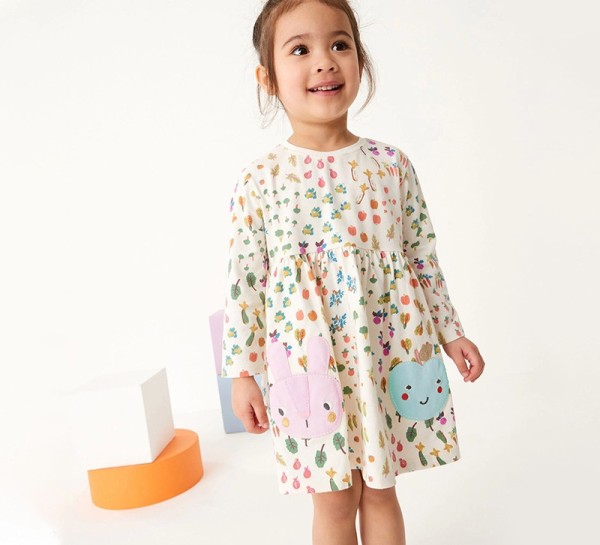 Kids Girl's Floral Round Neck Long Sleeve Princess Dress GASD-1550