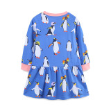 Kids Girl's Fashion Penguin Print Round Neck Princess Dress GASD-1545