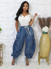 Drawstring Tie Up Bow Loose Jeans OD-D8708