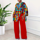 Plus Size Print Long Sleeve Loose Two Piece Pants Set NNWF-8036