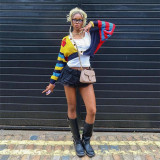 Colorful Letter Print Knits Short Coat DLSF-W24L52789