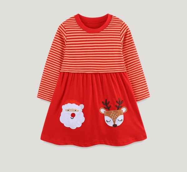 Kids Girl's Christmas Embroidered Stripe Princess Dress GASD-1540