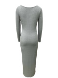 Square Neck Solid Color Slim Maxi Dress LSD-1813