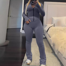Solid Color Zipper Hoodie Pants 2 Piece Set LSD-2236