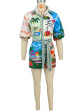 Fashion Print Half Sleeve Shirt Dress XHXF-968
