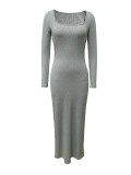 Square Neck Solid Color Slim Maxi Dress LSD-1813