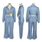 Long Sleeve Cardigan Shirt And Pants Loose 2 Piece Set SFY-506