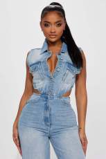 Fashion Sleeveless Hollow Out Denim Jumpsuit LX-6025
