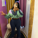 Colorblocked Zipper Cardigan Leggings Sweatsuit Suit SFY-545
