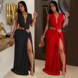 Sleeveless Deep V Neck Split Maxi Dress BY-7062