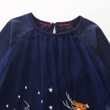 Christmas Kids Girls Cartoon Embroidered Mesh Dress GASD-1542