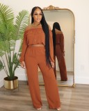 Fashion One Shoulder Solid Color Long Sleeve Two Piece Set ORY-5262