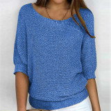 Plus Size Solid Color Round Neck 3/4 Sleeve Knit Top GBLH-9008#