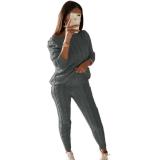 Plus Size Solid Long Sleeve Sweater Two Piece Pants Set GBLH-1118#