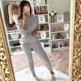 Plus Size Solid Long Sleeve Sweater Two Piece Pants Set GBLH-1118#
