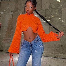 Long Sleeve Tight Irregular Sweater GBLH-9815#