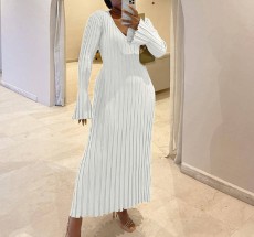 Long Sleeve V Neck Knits Maxi Dress GBLH-9516#