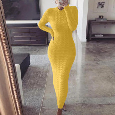 Fashion Twist Long Sleeve Woolen Knit Dress  GBLH-2808#