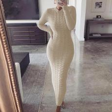 Fashion Twist Long Sleeve Woolen Knit Dress  GBLH-2808#