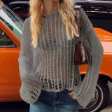 Beach Hollow Out Sunscreen Knit Top GBLH-9859#