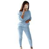 Plus Size Solid Long Sleeve Sweater Two Piece Pants Set GBLH-1118#