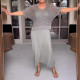 Plus Size Solid Color Hollow Out Dress Knits Two Piece Set GBLH-9009#